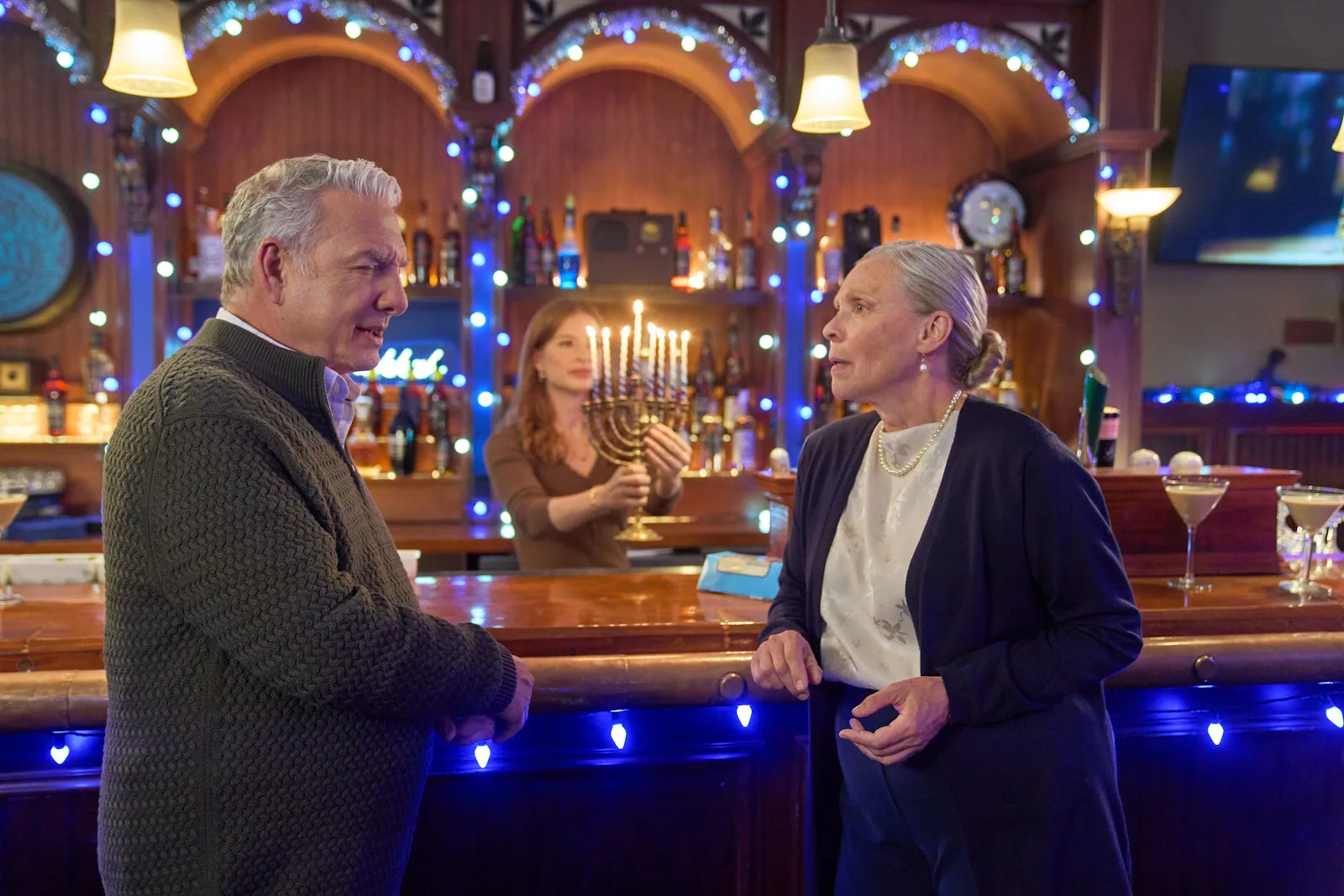 Stacey Farber and Daren Kagasoff in a scene from Hanukkah on the Rocks