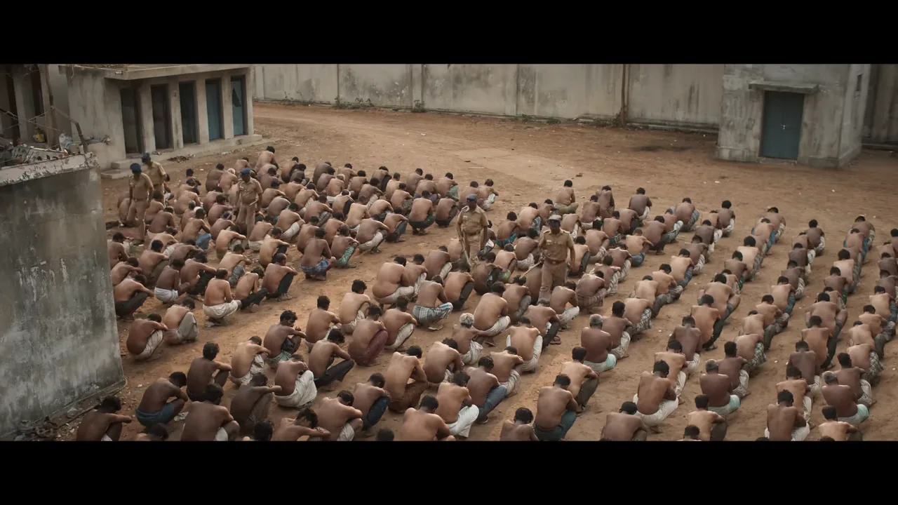 A scene from the 2024 Tamil prison drama Sorgavaasal