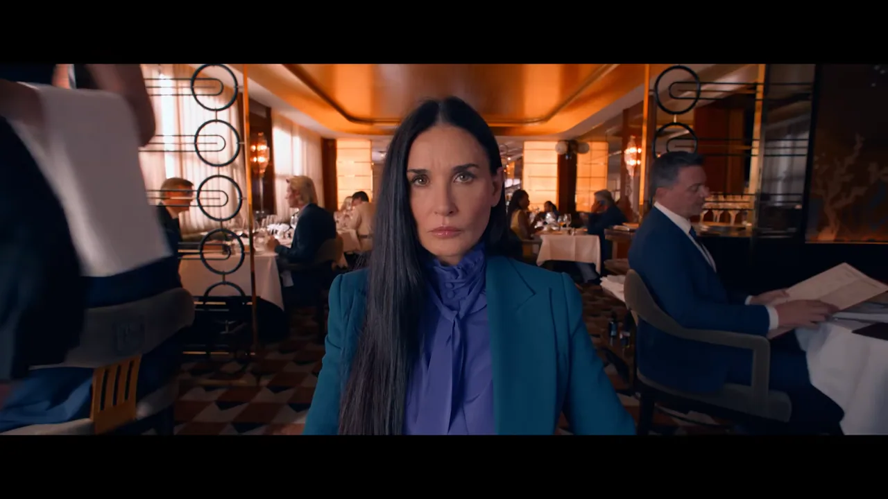 Demi Moore as Elisabeth Sparkle in a promotional still from The Substance (2024)